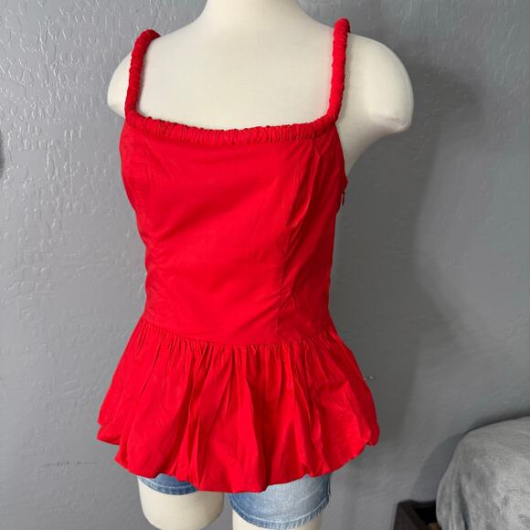 Astr Women's Red Bubble Peplum Cotton Camisole, M - Picture 1 of 5
